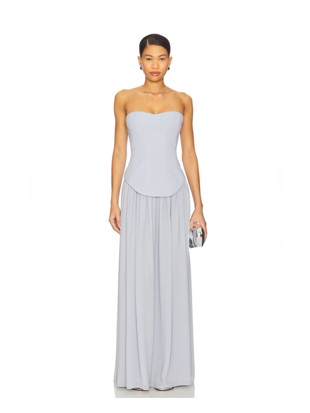 Lovers + Friends Strapless Sweetheart Corset Maxi Dress in Light Gray